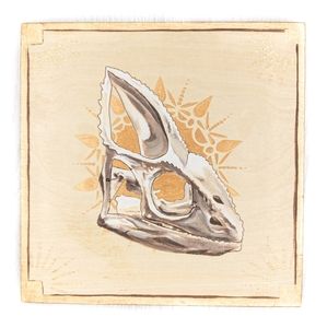Chameleon Skull Painting on Wood• Metallic Details